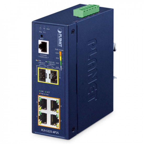 IGS-5225-4P2S Industrial L2+ 4-Port 10/100/1000T 802.3at PoE + 2-Port 1G/2.5G SFP Managed Ethernet Switch